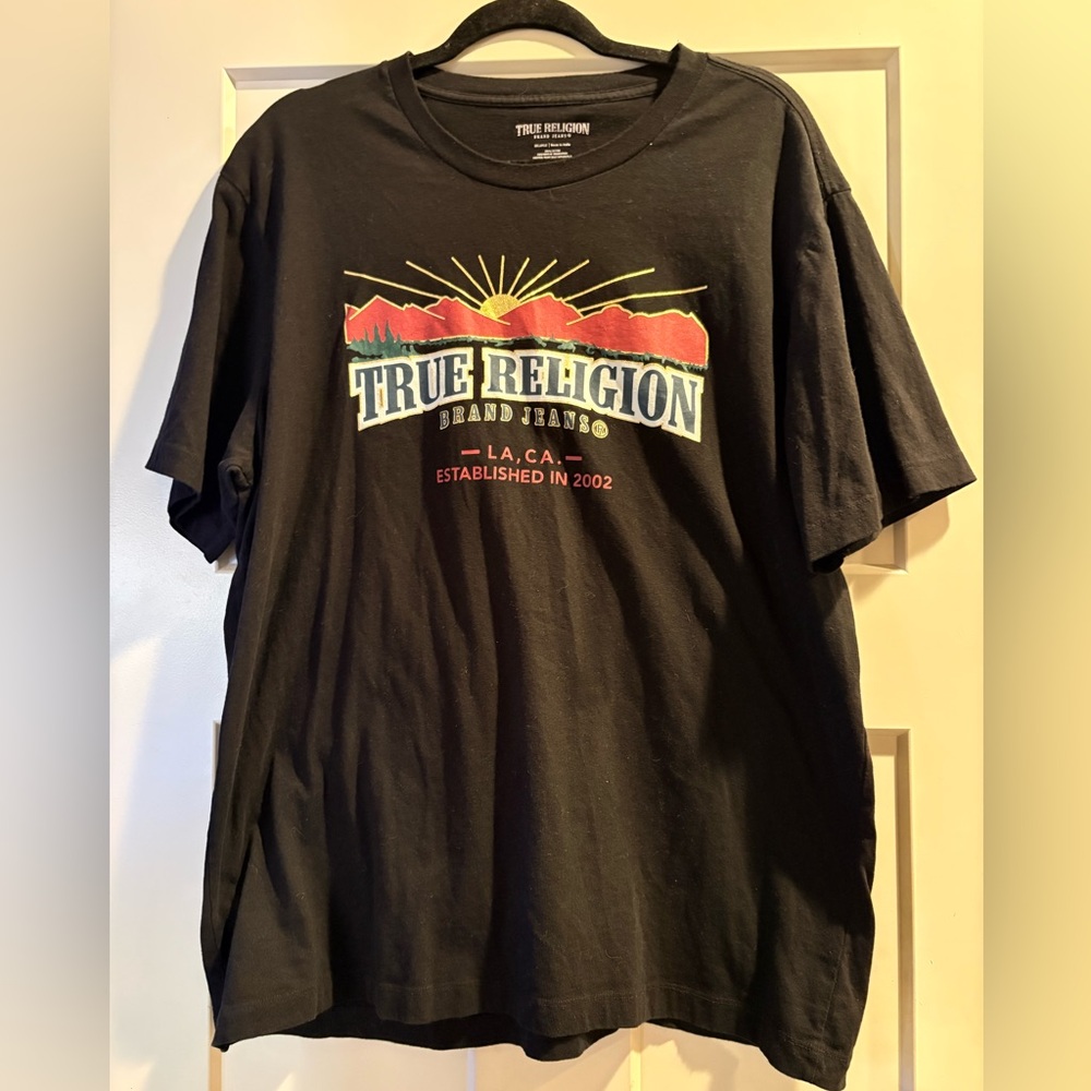 True Religion Black Tee with Colorful Graphic